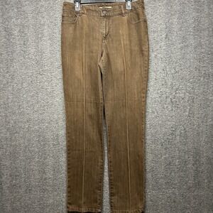 Chico's Platinum Women's Brown Denim Pants Comfort Stretch Career Casual‎